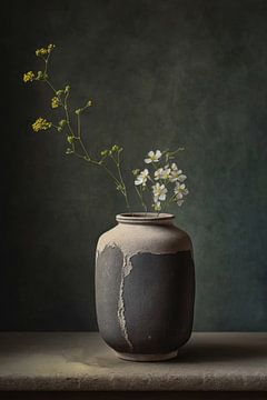 Stilleven met witte en gele bloemen van Digitale Schilderijen