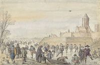 Eis am Stadtkanal am Kalverhekkenpoort in Kampen, Hendrick Avercamp, 1595 - 1616 von Marieke de Koning Miniaturansicht