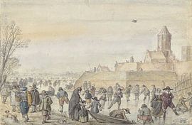 Eis am Stadtkanal am Kalverhekkenpoort in Kampen, Hendrick Avercamp, 1595 - 1616