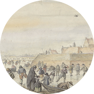 IJsvermaak op de stadsgracht bij de Kalverhekkenpoort te Kampen, Hendrick Avercamp, 1595 - 1616