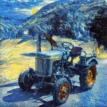 Tractor Fendt Dieselross in van Gogh stijl "Starry Night" van Christian Lauer