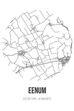 Eenum (Groningen) | Carte | Noir et blanc sur Rezona