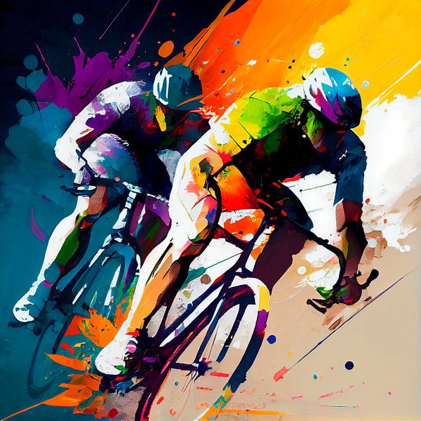 Impressionistisch schilderij met wielrenners. Deel 1 van Maarten Knops