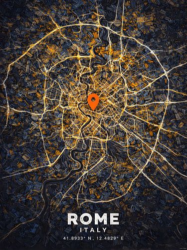 Lebendiger Stadtplan von Rom – Digitaldruck mit Struktur – Moderne Wanddekoration zum Thema Reisen
