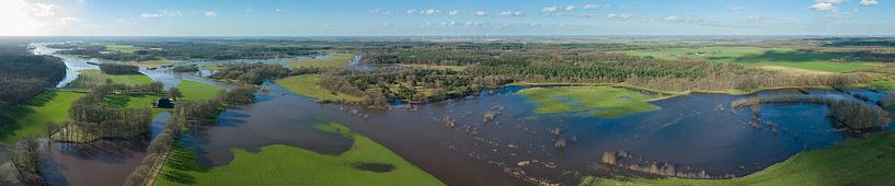Vecht river high water level flooding at the Junne weir drone viewe vi by Sjoerd van der Wal Photography