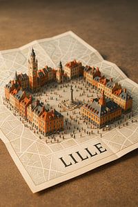 Lille Grand Place 3D Karte - Nordfrankreich Wanddekoration