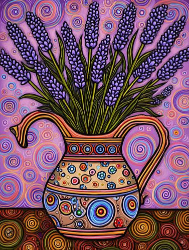 Lavendel Vaas | Joyful Lavender in Colorful Vase van Bloemen Studio