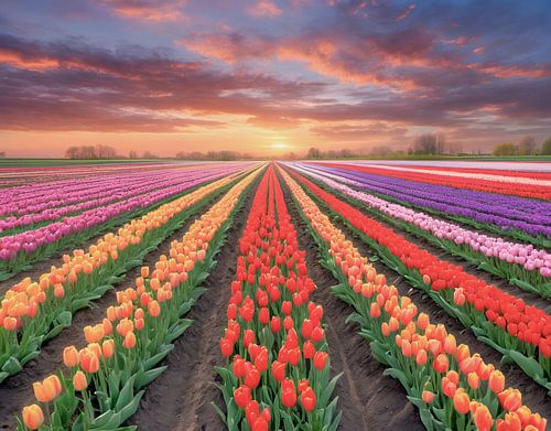 Flowering tulip fields