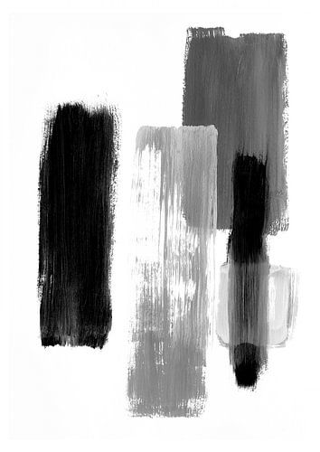 Monochrome Strokes - Minimalistische zwart-wit abstracte print