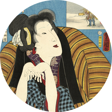 Vrouw, de handen warmend bij een hibachi, Kunisada (I) , Utagawa