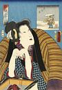 Frau, wärmende Hände mit einem Hibachi, Kunisada (I), Utagawa von 1000 Schilderijen Miniaturansicht