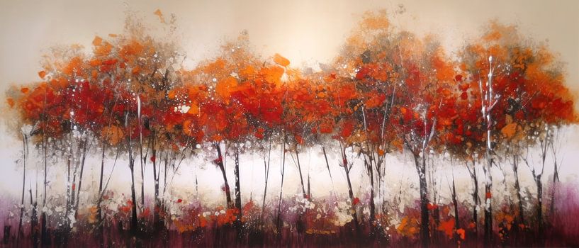 Peinture abstraite moderne Panoramique forêt d'automne par Preet Lambon