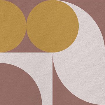 Moderne abstracte minimalistische kunst met geometrische vormen in geel, warm bruin, wit van Dina Dankers