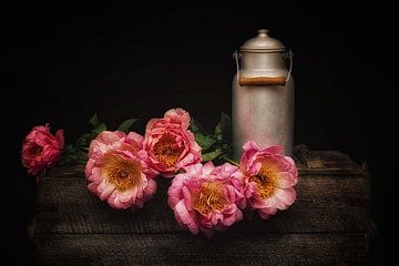 Rustic Nostalgia - Milk Can and Peonies by marlika art