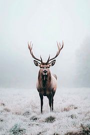 Im Nebel stehender majestätischer Hirsch von Poster Art Shop