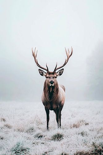 Im Nebel stehender majestätischer Hirsch