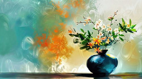 Blumenstrauß in blauer Vase von Frank Heinz