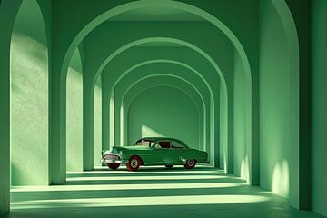 Oldtimer - Klassieke auto - Monochroom - groen van Marianne Ottemann - OTTI