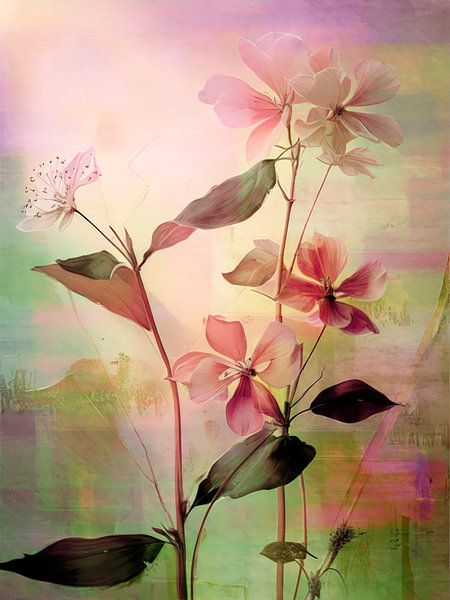 Botanische Illustration von fuchsiafarbenen Blumen von Studio Pieternel