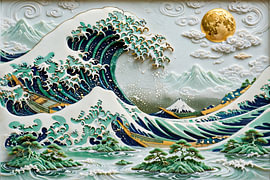 Grande vague émeraude et lune dorée sur Matthias Hauser