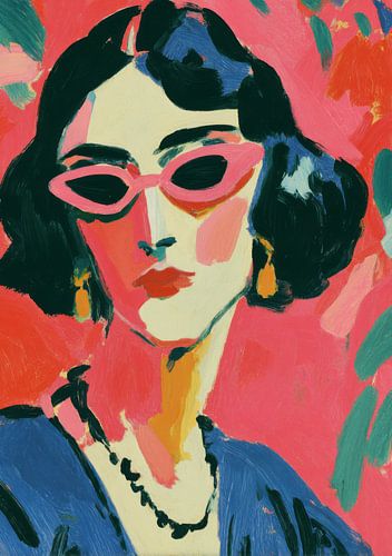 Vrouw met een roze zonnebril