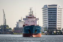 Das Küstenmotorschiff Wilson Heron läuft in den Hafen von Amsterdam ein. von scheepskijkerhavenfotografie