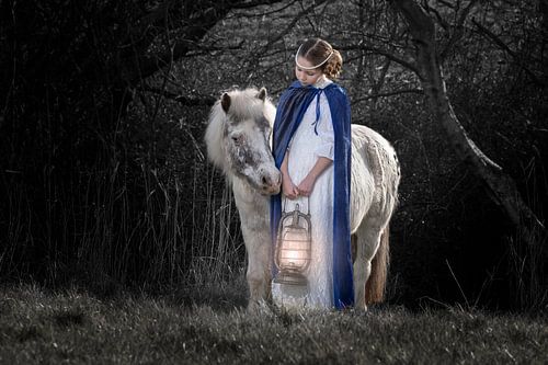 Meisje en haar pony  met lamp 1