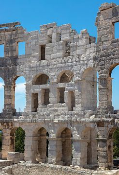 Détail de l'arène romaine (amphithéâtre) dans le centre de Pula, Croatie