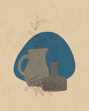 Minimalist still life of branches in a jug and a vase
