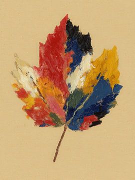 Herfstblad in expressieve kleuren op neutrale achtergrond
