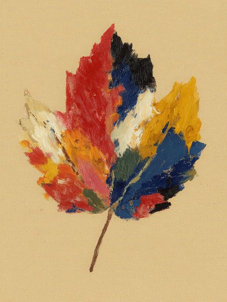 Autumn leaf in expressive colours on neutral background by But First Framing