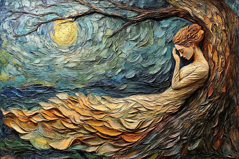 spirituelle Malerei einer Frau im Wald von Egon Zitter