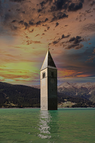Graun Church Tower, Lake Reschen