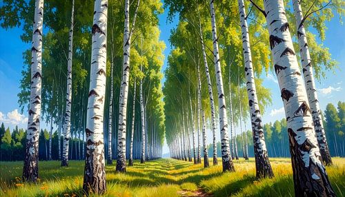 Birkenallee in de zomer – bomen van het licht