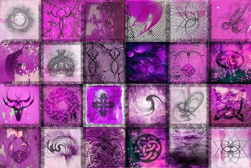  Collage von Zeichen und Symbolen, pinkfarbene rosa und lila von Rietje Bulthuis