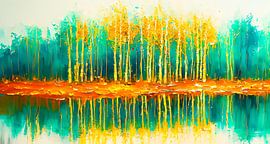 Bomen met rivier en weerspiegeling