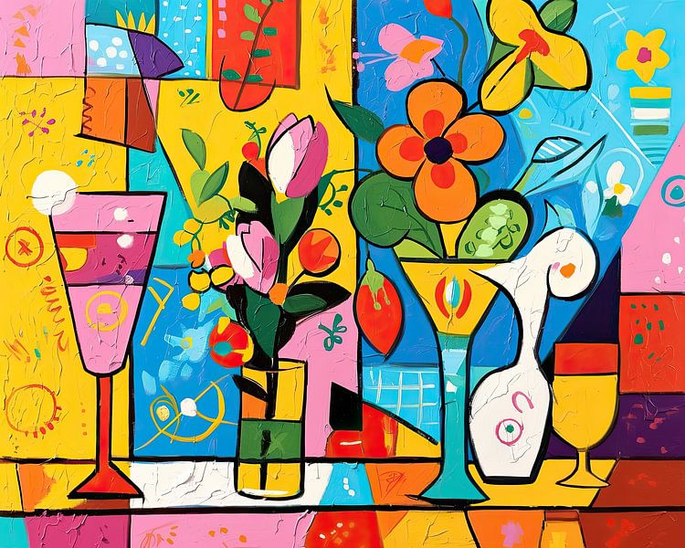 Colourful Flowers in Vases by OMG Art