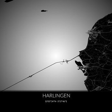 Zwart-witte landkaart van Harlingen, Fryslan. van Rezona