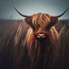 Bovins des Highlands dans les hautes herbes sur Ellen Van Loon