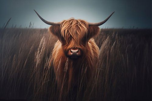 Bovins des Highlands dans les hautes herbes