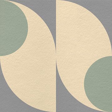 Moderne abstracte minimalistische kunst met geometrische vormen in grijs, groen, lichtgeel van Dina Dankers