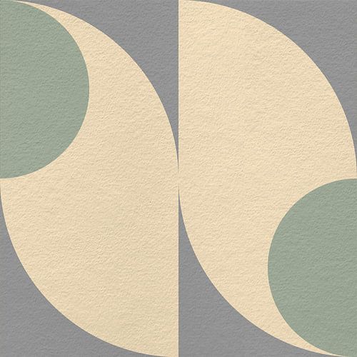 Art moderne abstrait minimaliste avec des formes géométriques en gris, vert, jaune clair