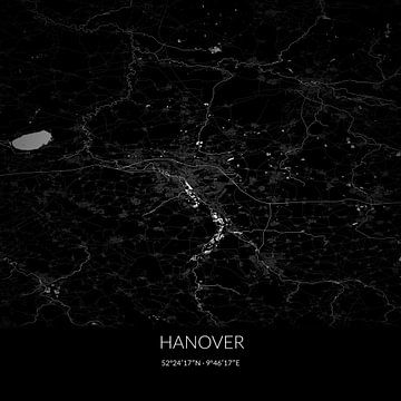 Zwart-witte landkaart van Hanover, Niedersachsen, Duitsland. van Rezona