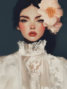 Das Mädchen mit dem Spitzenoberteil und der Blume im Haar