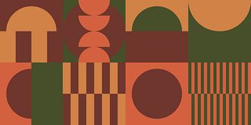 Groen, geel, oranje, bruin II. Geometrische kunst in 70s retro kleuren van Dina Dankers