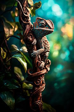 Colourful chameleon on branch by Art & Soul Creations