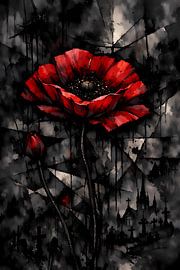Düstere Mohnblüte im Gothic-Stil – Abstraktes Dark Art Wandbild mit Friedhof-Silhouette von ButterflyPix