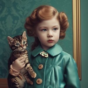 Portrait d'art "Moi et mon chat" sur Carla Van Iersel