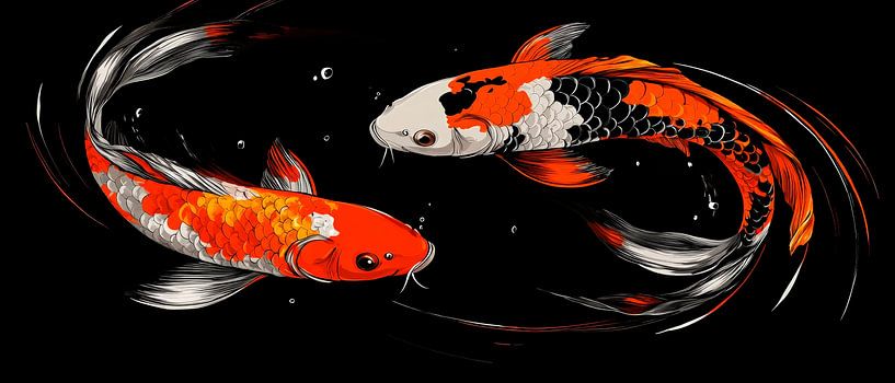Koi-Fische in harmonischem Zusammenspiel von Poster Art Shop