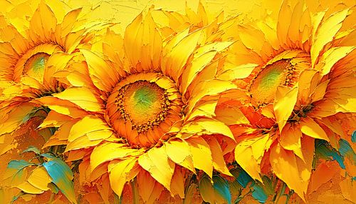 Zonnebloemen in het spanningsveld tussen licht en stilte - een geschilderd eerbetoon aan het leven, het verstrijken van de tijd en de zachte kracht van zomer en licht